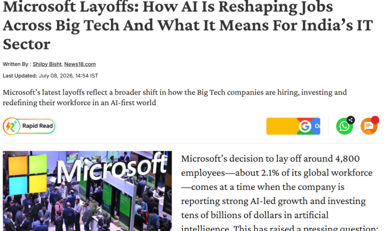 Microsoft Layoffs: How AI Is Reshaping Jobs Across Big Tech And What It Means For India’s IT Sector